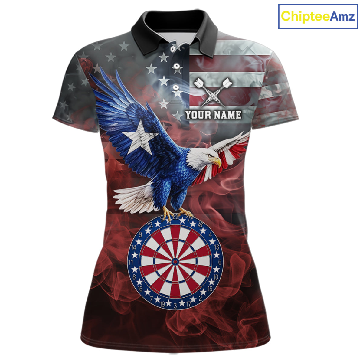 Red Grey Smoke Texas-Eagle Darts Team Shirt Custom US Flag Patriotic Dart Polo 1/4-Zip Jersey