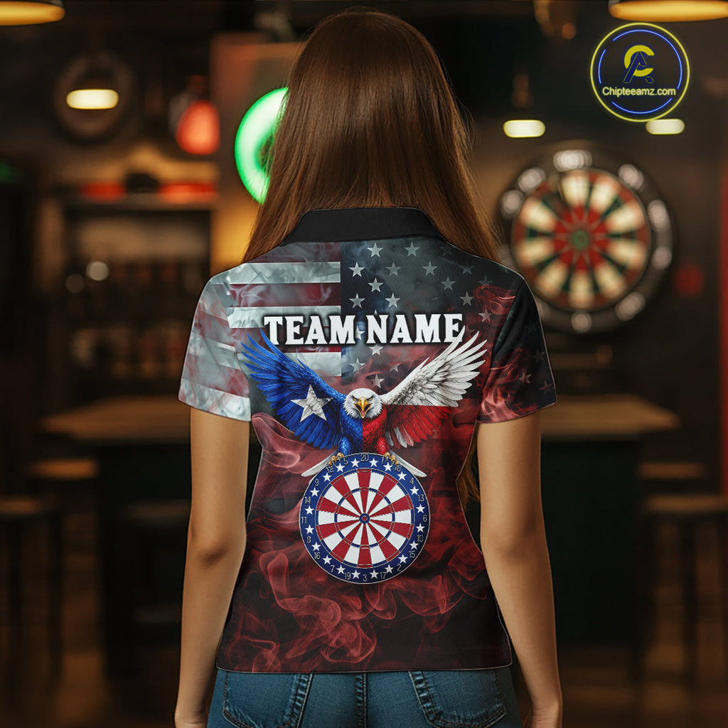 Red Grey Smoke Texas-Eagle Darts Team Shirt Custom US Flag Patriotic Dart Polo 1/4-Zip Jersey