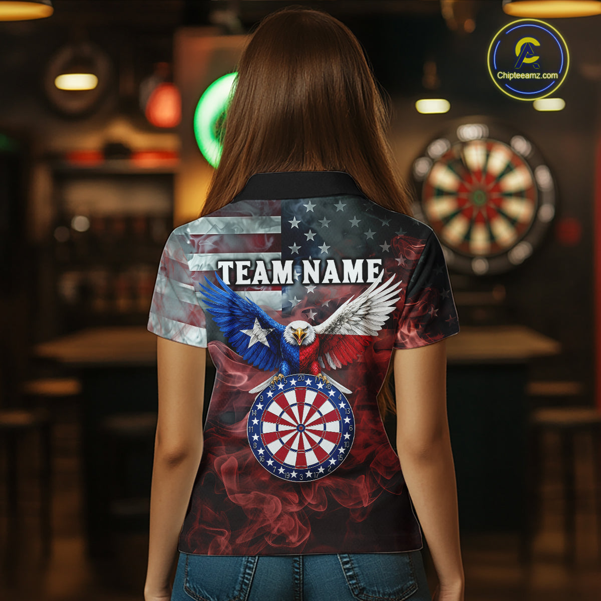 Red Grey Smoke Texas-Eagle Darts Team Shirt Custom US Flag Patriotic Dart Polo 1/4-Zip Jersey