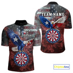 Red Grey Smoke Texas-Eagle Darts Team Shirt Custom US Flag Patriotic Dart Polo 1/4-Zip Jersey