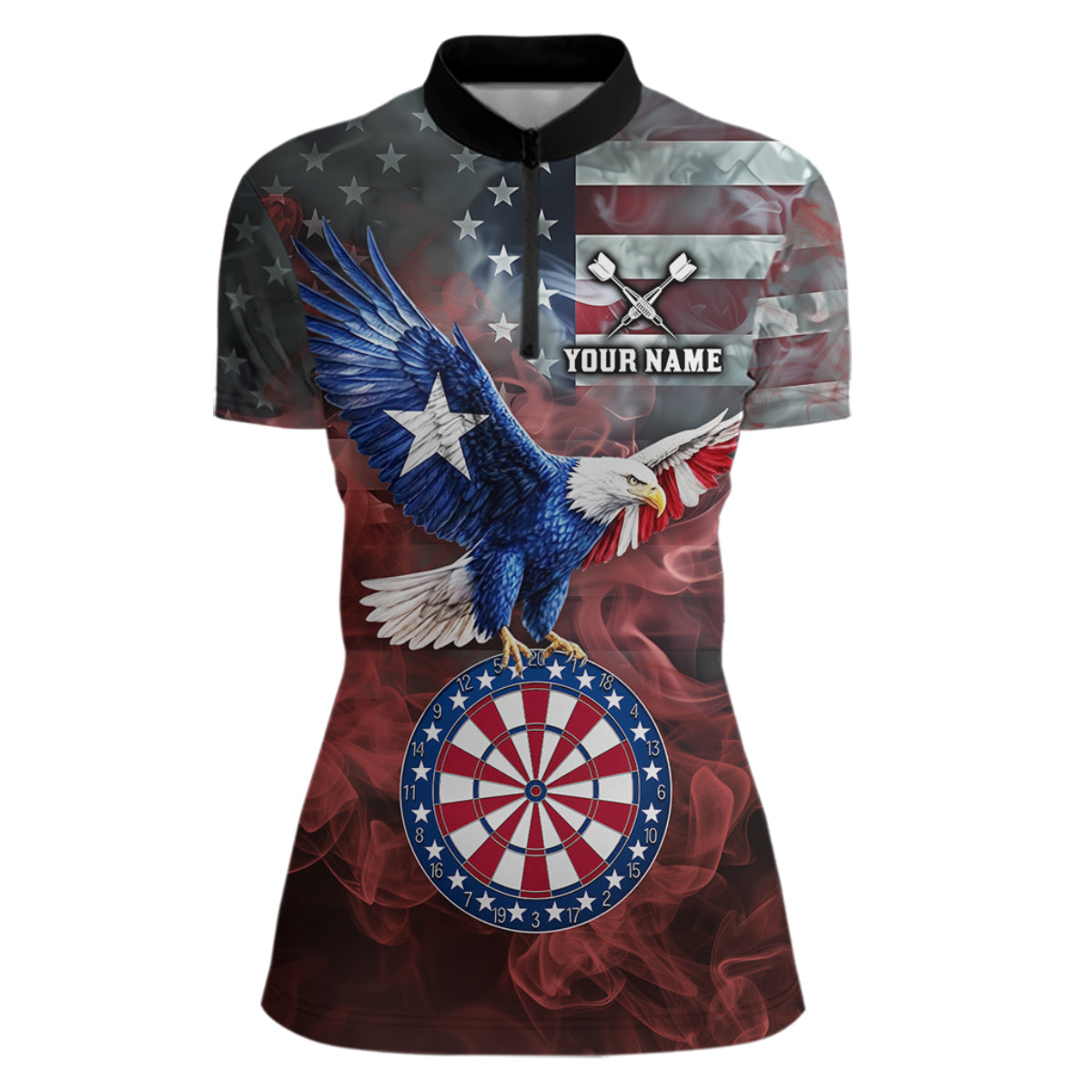Red Grey Smoke Texas-Eagle Darts Team Shirt Custom US Flag Patriotic Dart Polo 1/4-Zip Jersey