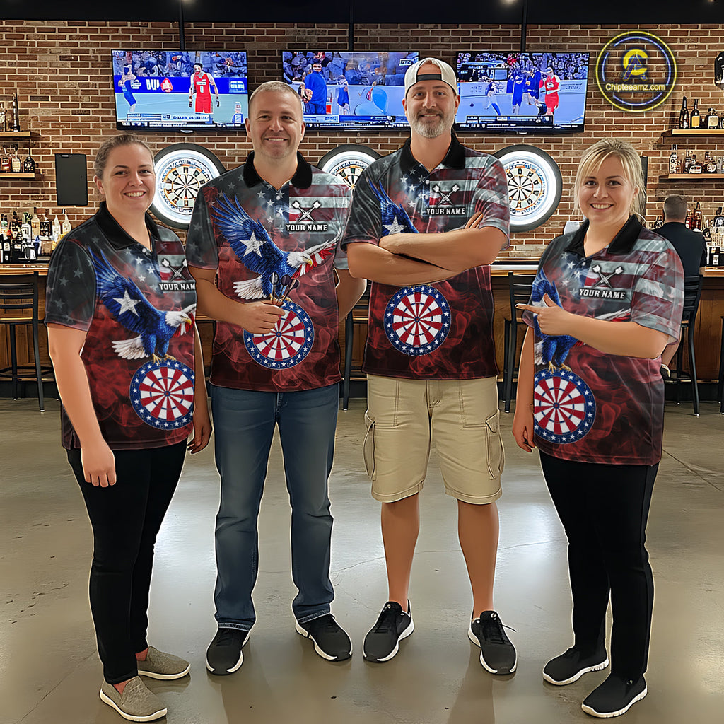 Red Grey Smoke Texas-Eagle Darts Team Shirt Custom US Flag Patriotic Dart Polo 1/4-Zip Jersey