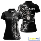 Smoke American Flag Billiard Pool Shirt Custom Skeleton 8 Ball Pool Team Appeal