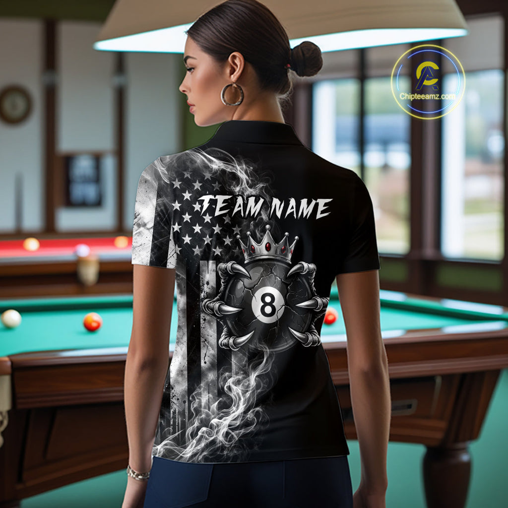 Smoke American Flag Billiard Pool Shirt Custom Skeleton 8 Ball Pool Team Appeal