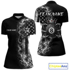 Smoke American Flag Billiard Pool Shirt Custom Skeleton 8 Ball Pool Team Appeal