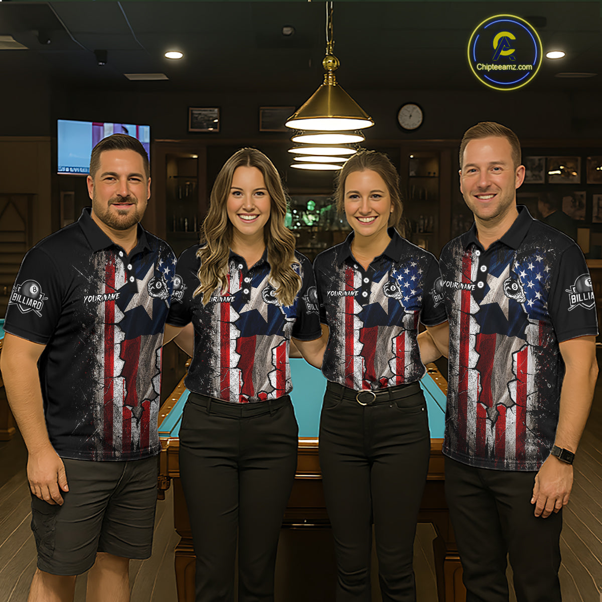 Texas Flag Billiard Pool Shirt Custom Skeleton 8 Ball Pool Team USA Patriotic Appeal