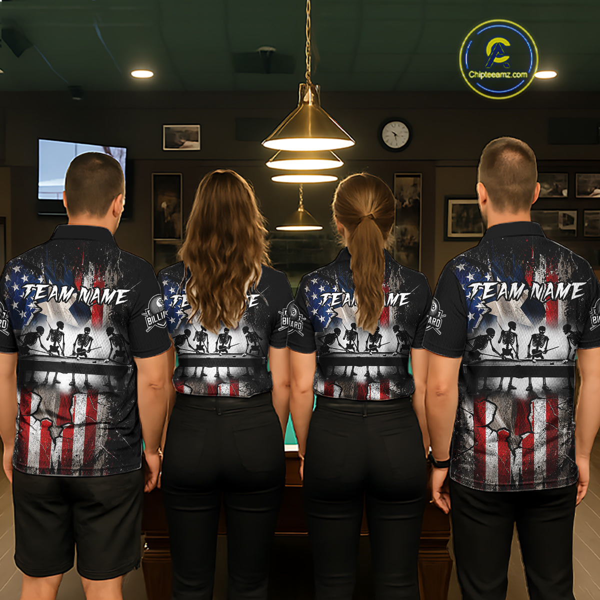 Texas Flag Billiard Pool Shirt Custom Skeleton 8 Ball Pool Team USA Patriotic Appeal