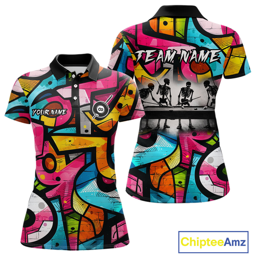 Colorful Graffiti Street Billiard Shirt Custom Skeleton 8 Ball Pool Team Appeal