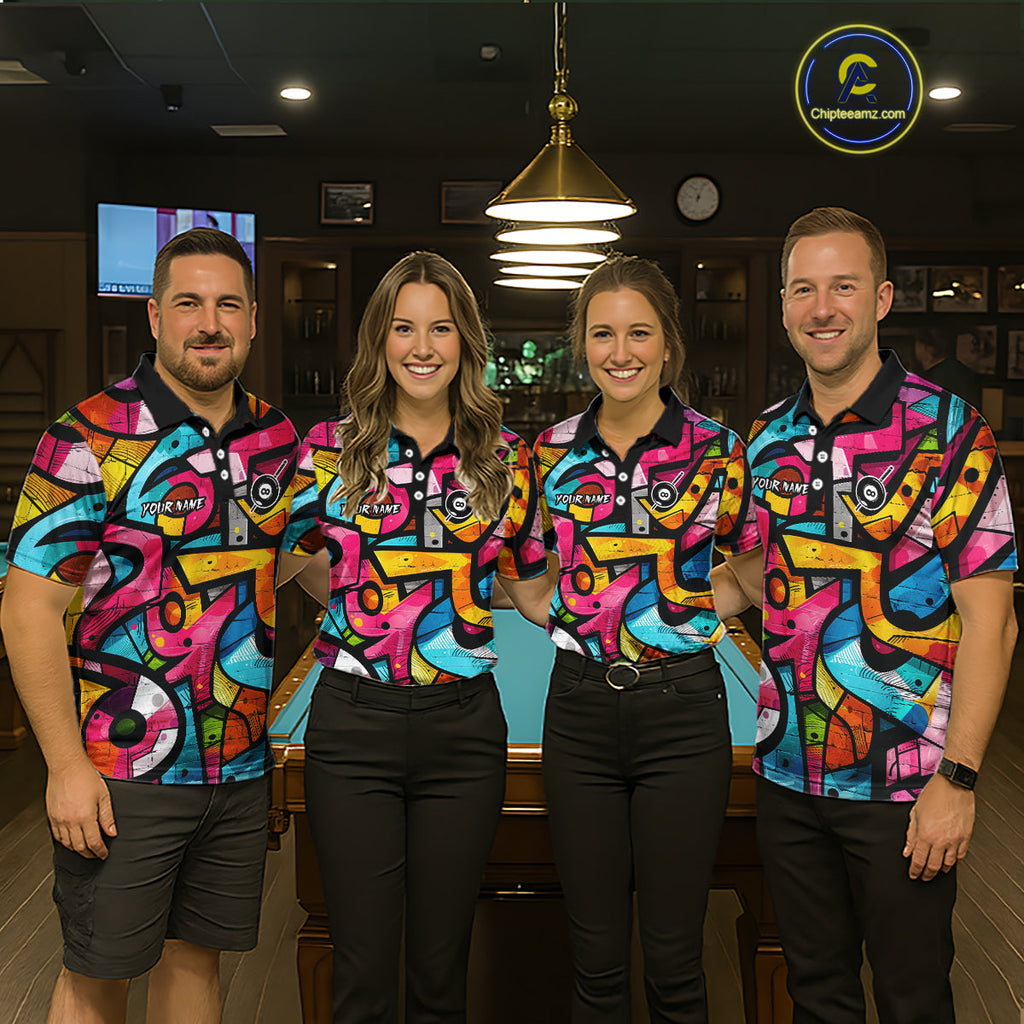 Colorful Graffiti Street Billiard Shirt Custom Skeleton 8 Ball Pool Team Appeal