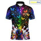 Neon Rainbow Butterfly Bowling Shirt With Name Personalized Colorful Bowling League Jersey