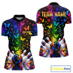 Neon Rainbow Butterfly Bowling Shirt With Name Personalized Colorful Bowling League Jersey