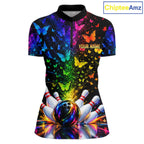 Neon Rainbow Butterfly Bowling Shirt With Name Personalized Colorful Bowling League Jersey