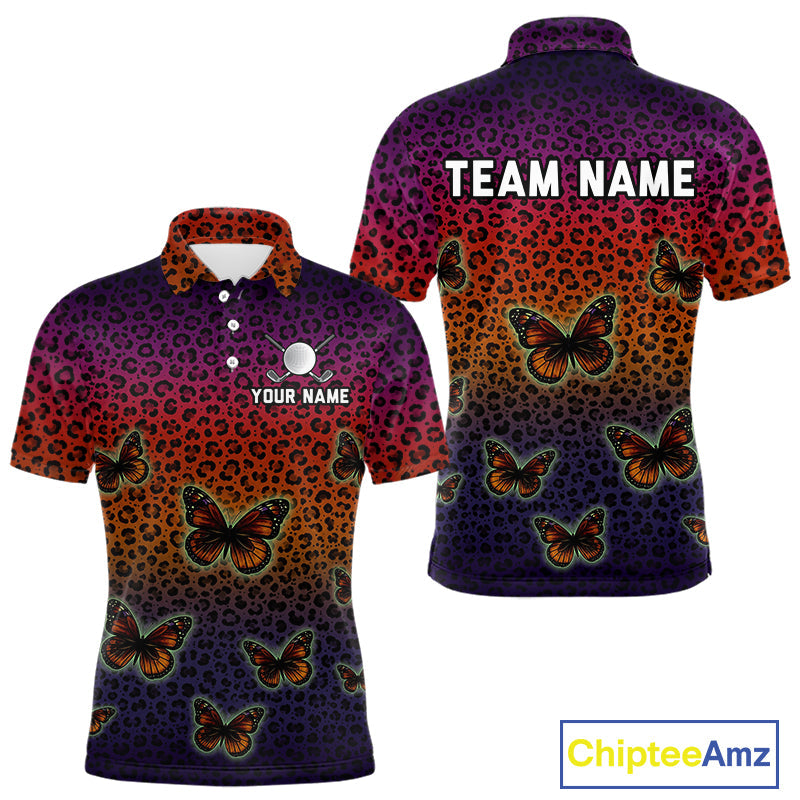 Halloween Golf Polo Shirt Colorful Leopard Print Custom Butterfly Team Golf Tops