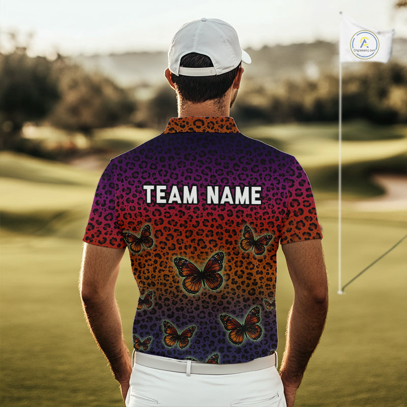 Halloween Golf Polo Shirt Colorful Leopard Print Custom Butterfly Team Golf Tops
