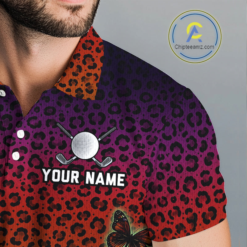 Halloween Golf Polo Shirt Colorful Leopard Print Custom Butterfly Team Golf Tops