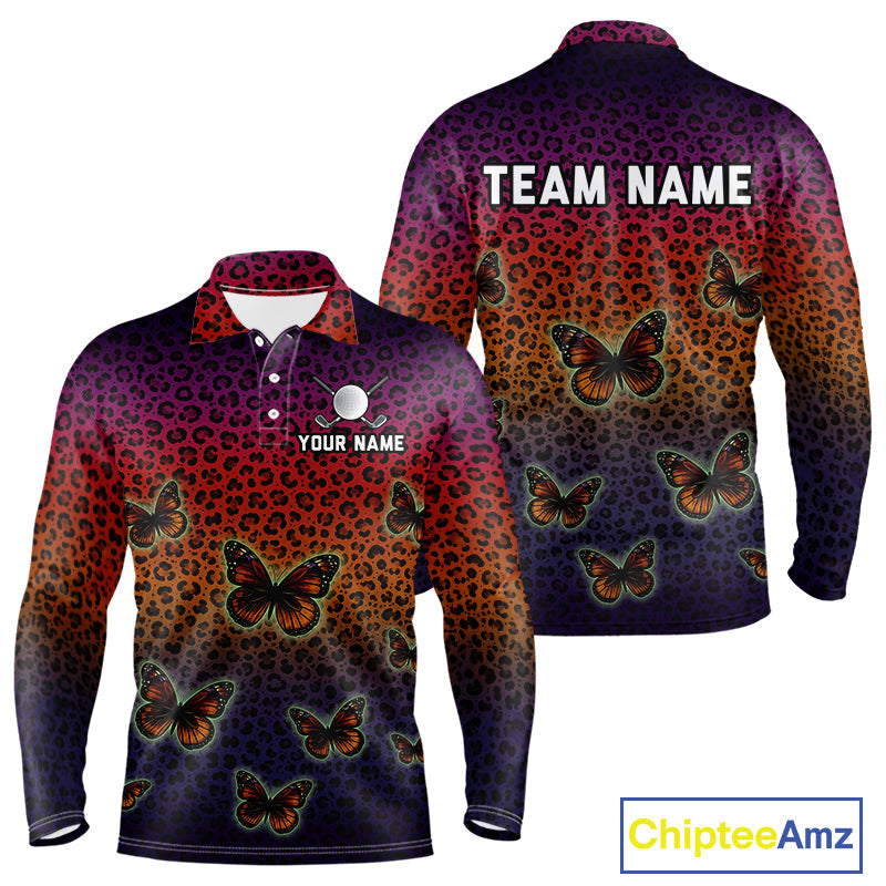Halloween Golf Polo Shirt Colorful Leopard Print Custom Butterfly Team Golf Tops