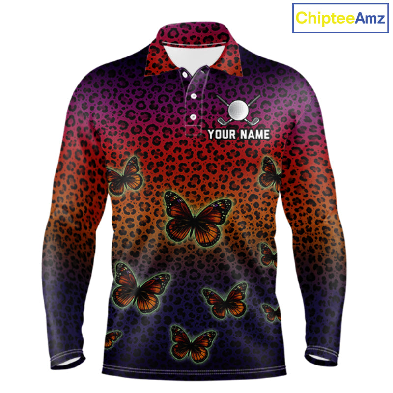 Halloween Golf Polo Shirt Colorful Leopard Print Custom Butterfly Team Golf Tops