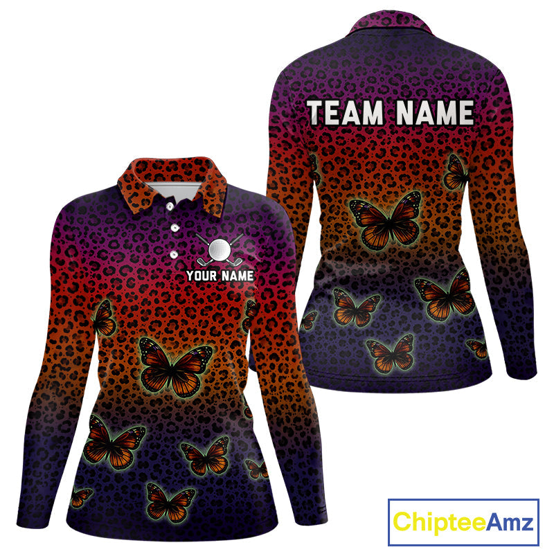 Halloween Golf Polo Shirt Colorful Leopard Print Custom Butterfly Team Golf Tops