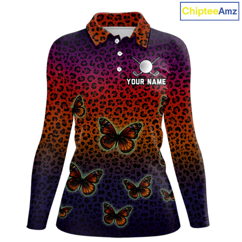 Halloween Golf Polo Shirt Colorful Leopard Print Custom Butterfly Team Golf Tops