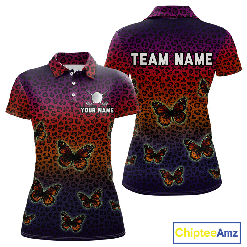 Halloween Golf Polo Shirt Colorful Leopard Print Custom Butterfly Team Golf Tops