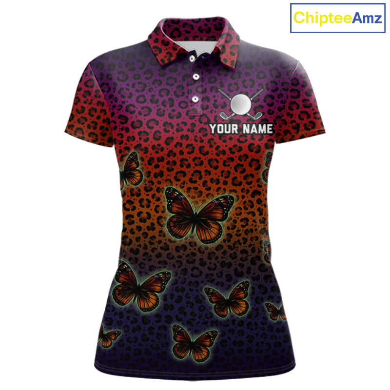 Halloween Golf Polo Shirt Colorful Leopard Print Custom Butterfly Team Golf Tops