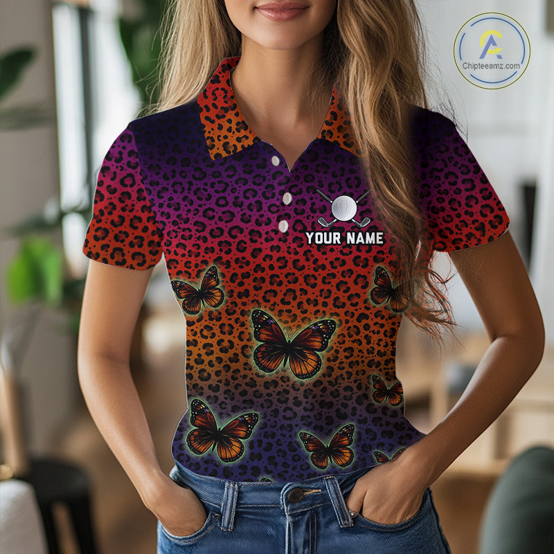 Halloween Golf Polo Shirt Colorful Leopard Print Custom Butterfly Team Golf Tops