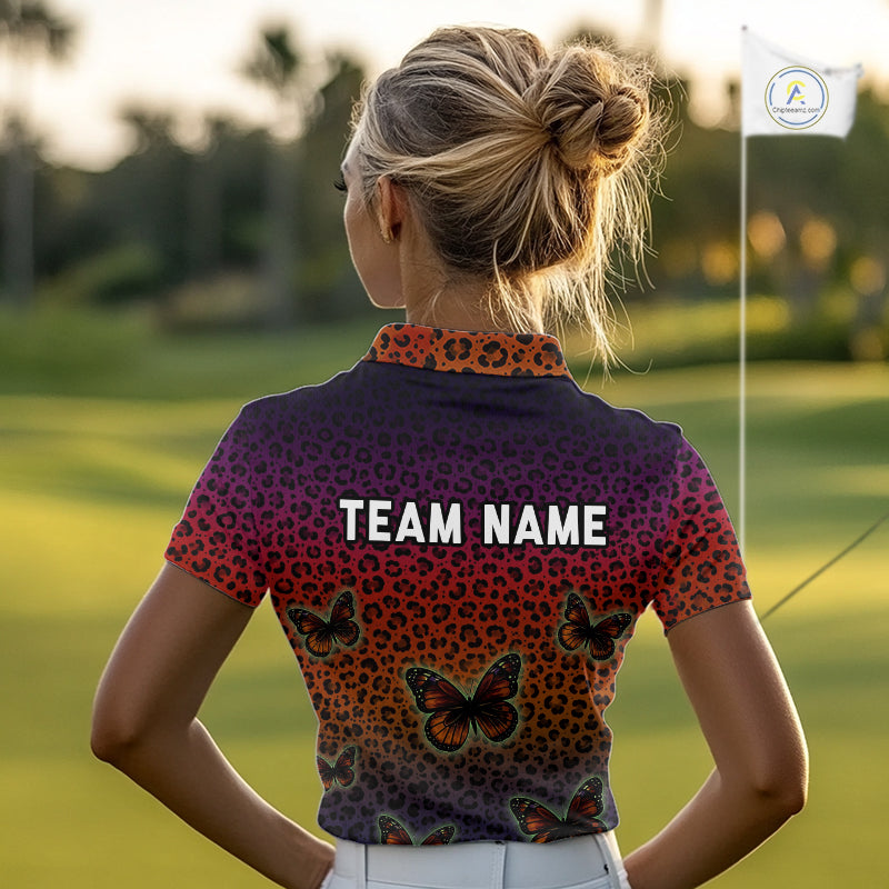 Halloween Golf Polo Shirt Colorful Leopard Print Custom Butterfly Team Golf Tops