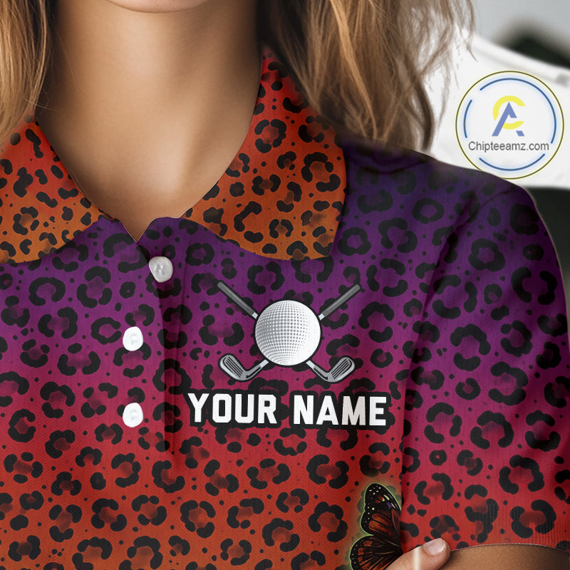 Halloween Golf Polo Shirt Colorful Leopard Print Custom Butterfly Team Golf Tops