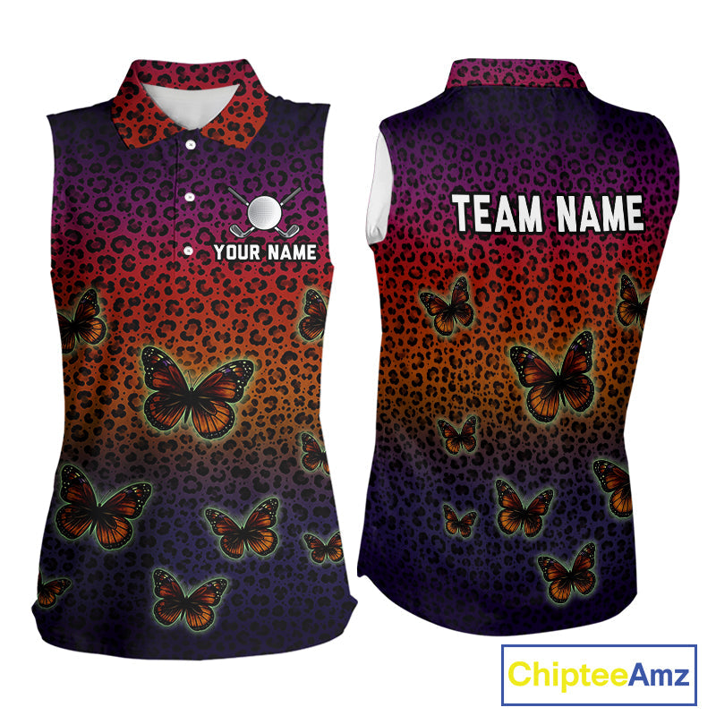 Halloween Golf Sleeveless Polo Shirt Colorful Leopard Print Custom Butterfly Team Golf Tops