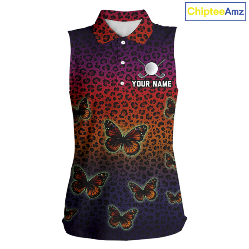 Halloween Golf Sleeveless Polo Shirt Colorful Leopard Print Custom Butterfly Team Golf Tops