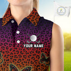 Halloween Golf Sleeveless Polo Shirt Colorful Leopard Print Custom Butterfly Team Golf Tops