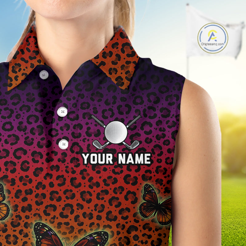 Halloween Golf Sleeveless Polo Shirt Colorful Leopard Print Custom Butterfly Team Golf Tops