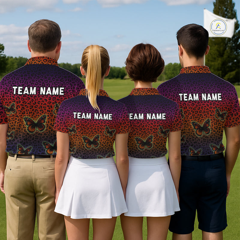Halloween Golf Polo Shirt Colorful Leopard Print Custom Butterfly Team Golf Tops