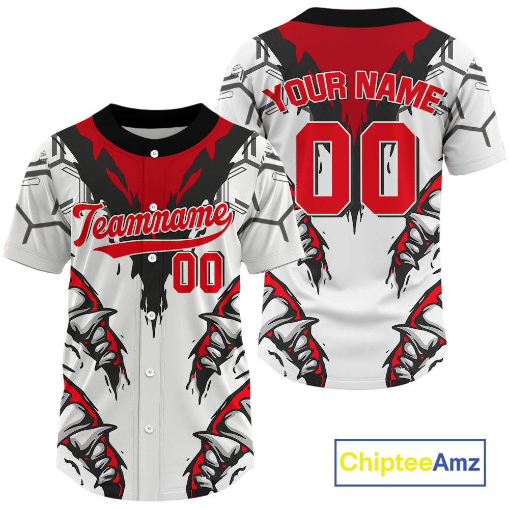 Custom Red And Grey Hexagon Baseball Shirt Horror Baseball Tournament Jerseys