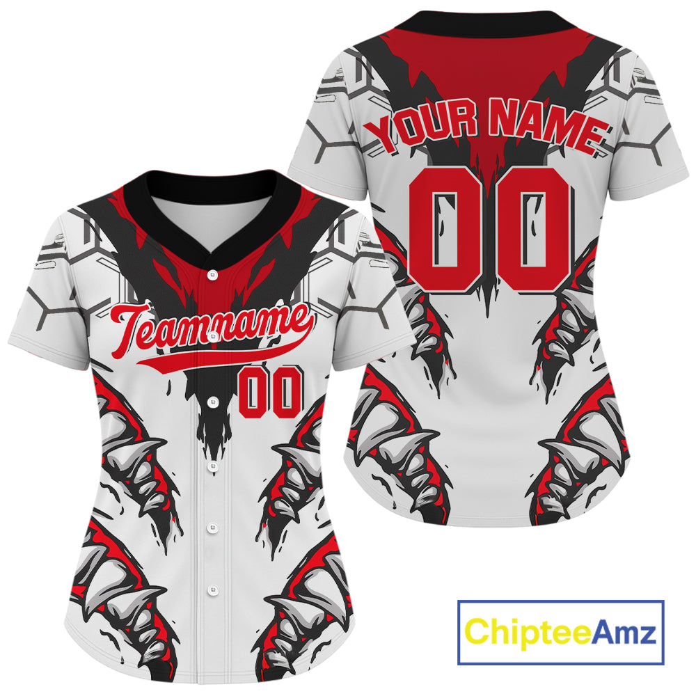 Custom Red And Grey Hexagon Baseball Shirt Horror Baseball Tournament Jerseys