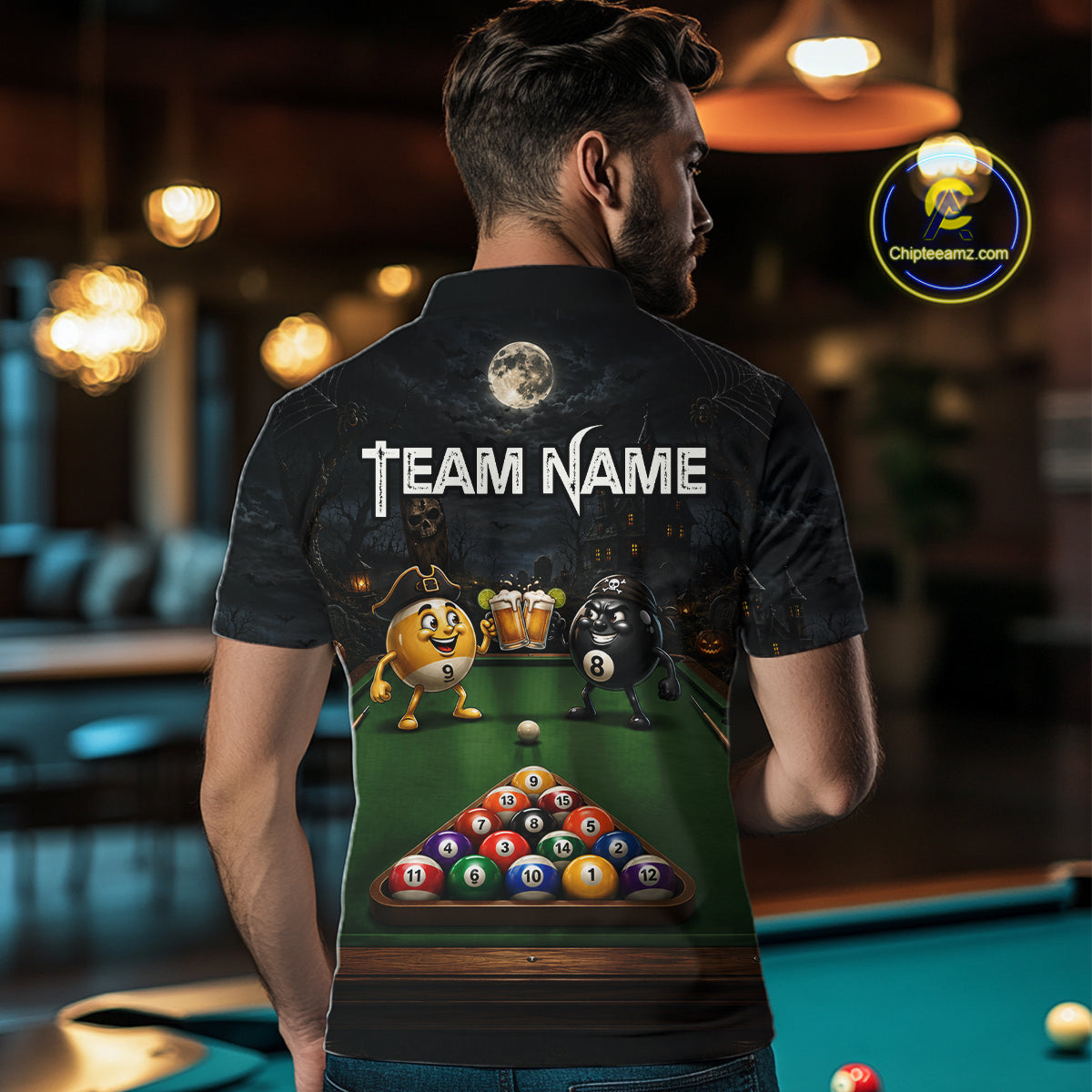 Halloween Pool Billiard Polo 1/4-Zip Shirt Custom Funny Pirate 8 & 9 Ball Pool Team Jersey