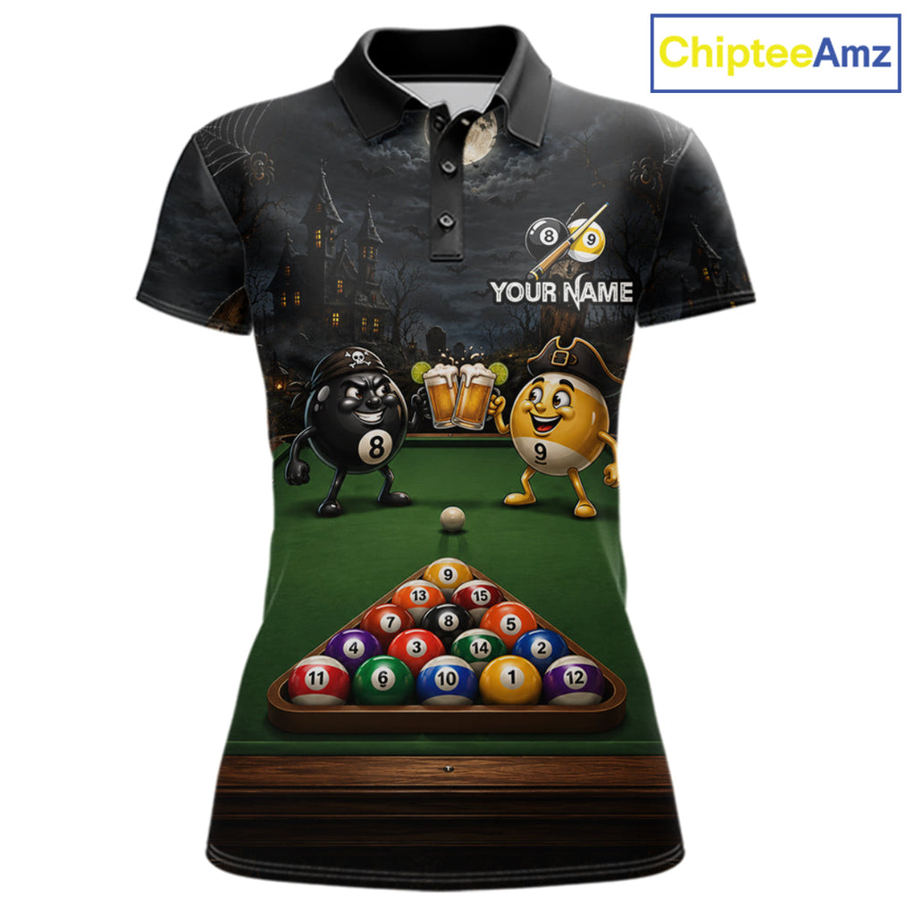Halloween Pool Billiard Polo 1/4-Zip Shirt Custom Funny Pirate 8 & 9 Ball Pool Team Jersey
