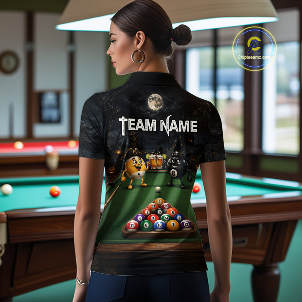 Halloween Pool Billiard Polo 1/4-Zip Shirt Custom Funny Pirate 8 & 9 Ball Pool Team Jersey