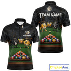 Halloween Pool Billiard Polo 1/4-Zip Shirt Custom Funny Pirate 8 & 9 Ball Pool Team Jersey