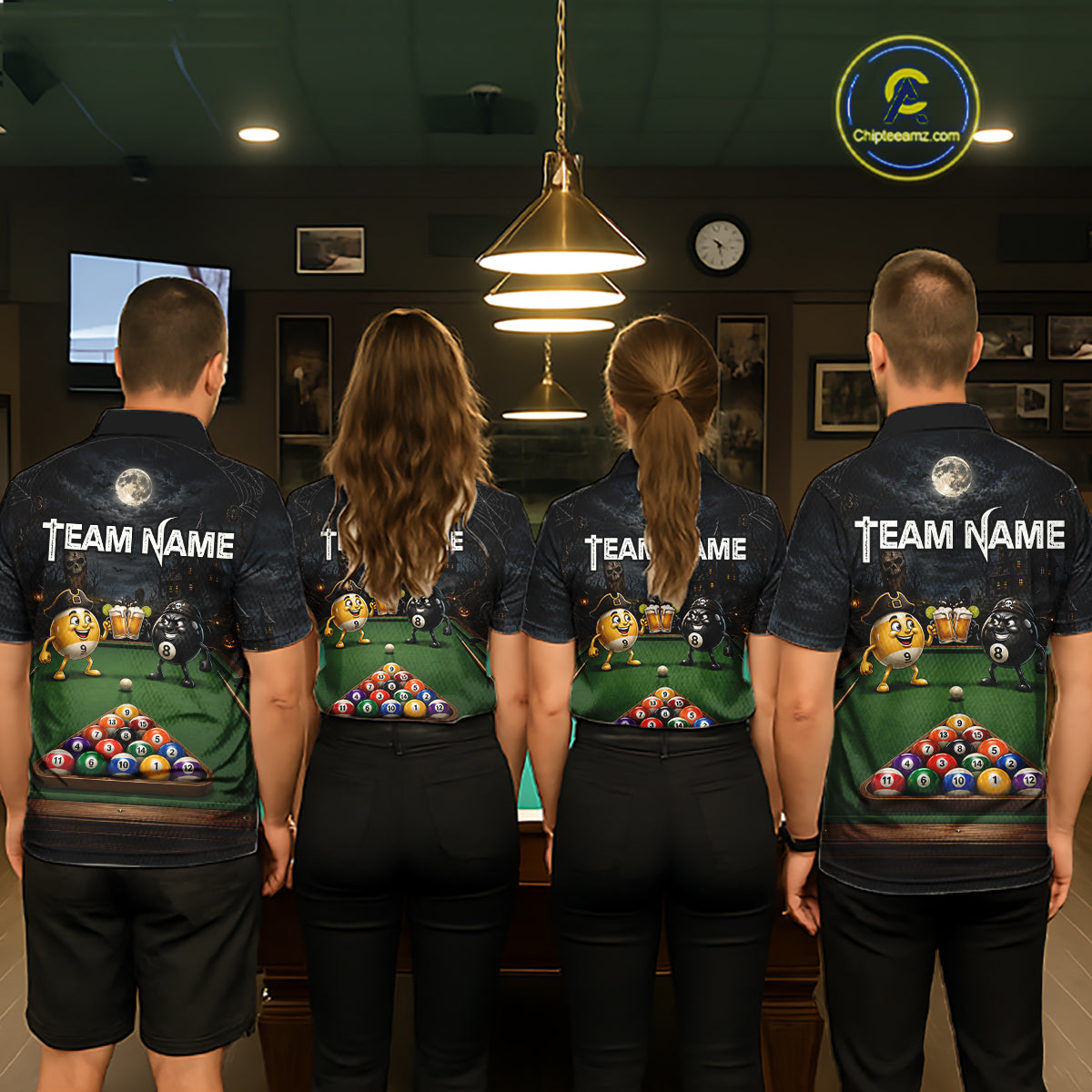 Halloween Pool Billiard Polo 1/4-Zip Shirt Custom Funny Pirate 8 & 9 Ball Pool Team Jersey