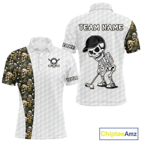 Funny Golf Polo Shirt Custom Green Tropical Pattern Golf Ball Personalized Skull Golf Shirts