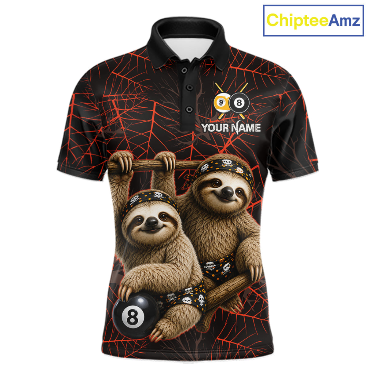 Custom Bandana Sloth Billiards Shirt Personalized 8-Ball & 9-Ball Halloween Pool Team Jersey