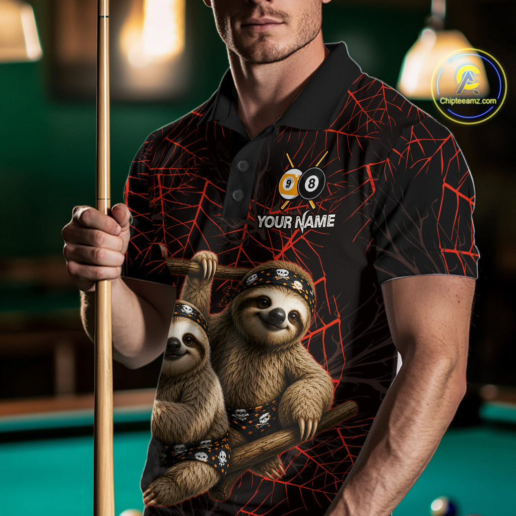Custom Bandana Sloth Billiards Shirt Personalized 8-Ball & 9-Ball Halloween Pool Team Jersey