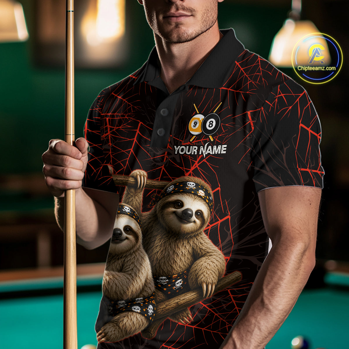 Custom Bandana Sloth Billiards Shirt Personalized 8-Ball & 9-Ball Halloween Pool Team Jersey