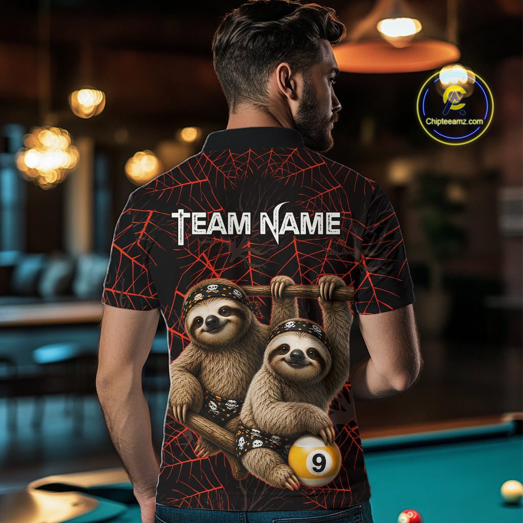 Custom Bandana Sloth Billiards Shirt Personalized 8-Ball & 9-Ball Halloween Pool Team Jersey