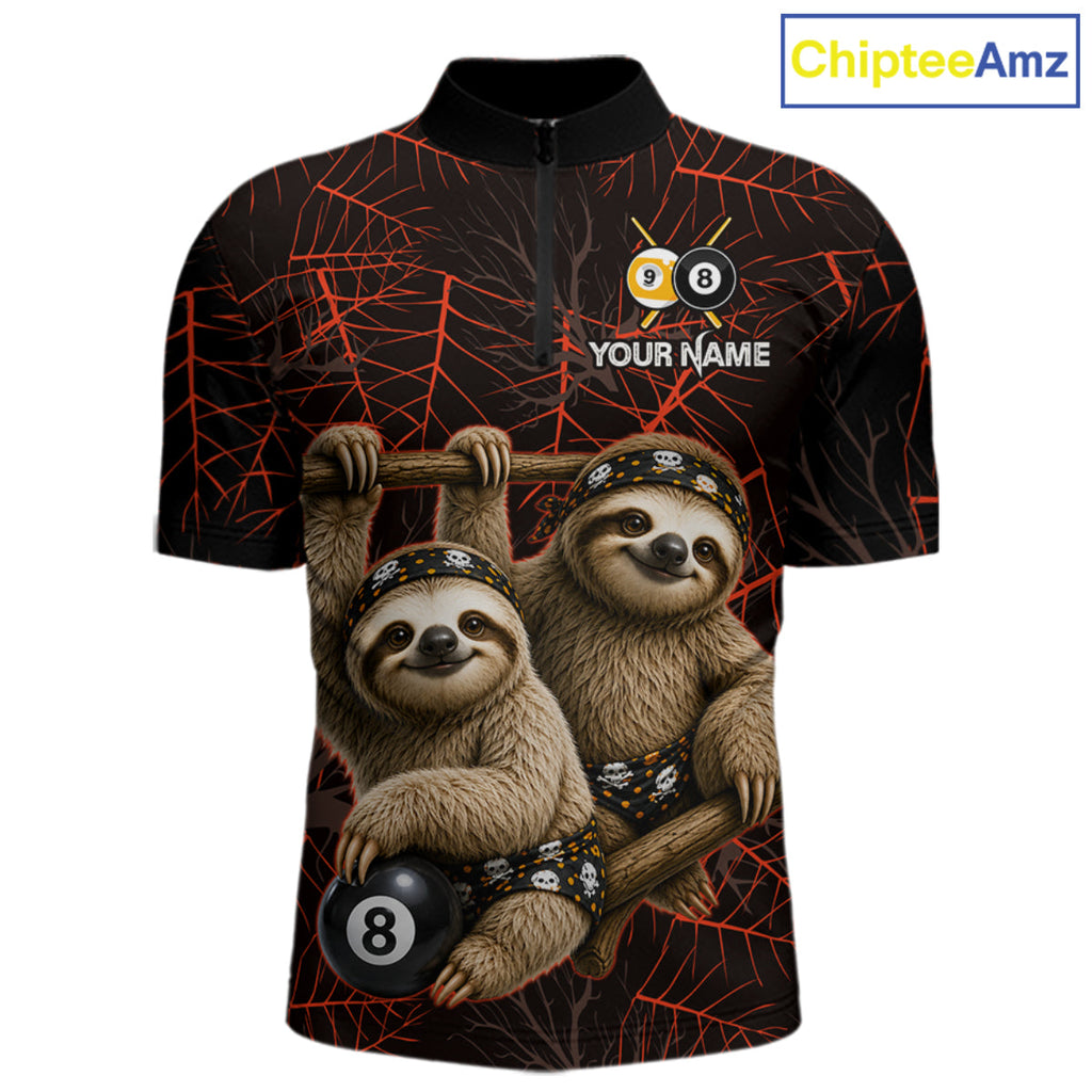 Custom Bandana Sloth Billiards Shirt Personalized 8-Ball & 9-Ball Halloween Pool Team Jersey