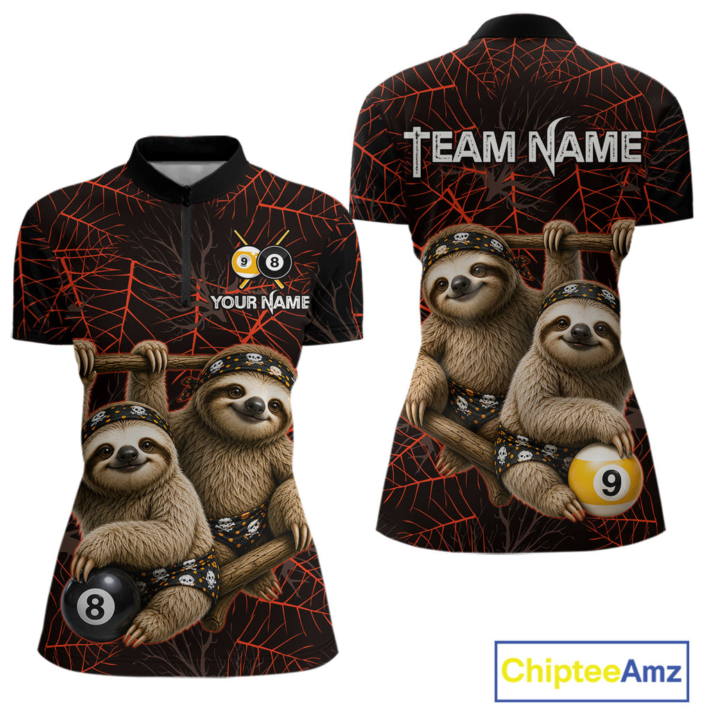 Custom Bandana Sloth Billiards Shirt Personalized 8-Ball & 9-Ball Halloween Pool Team Jersey