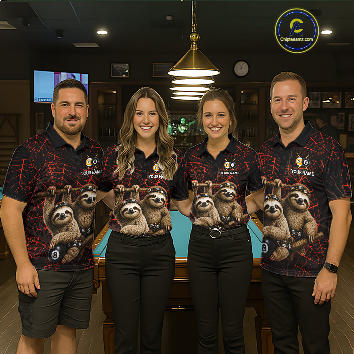 Custom Bandana Sloth Billiards Shirt Personalized 8-Ball & 9-Ball Halloween Pool Team Jersey