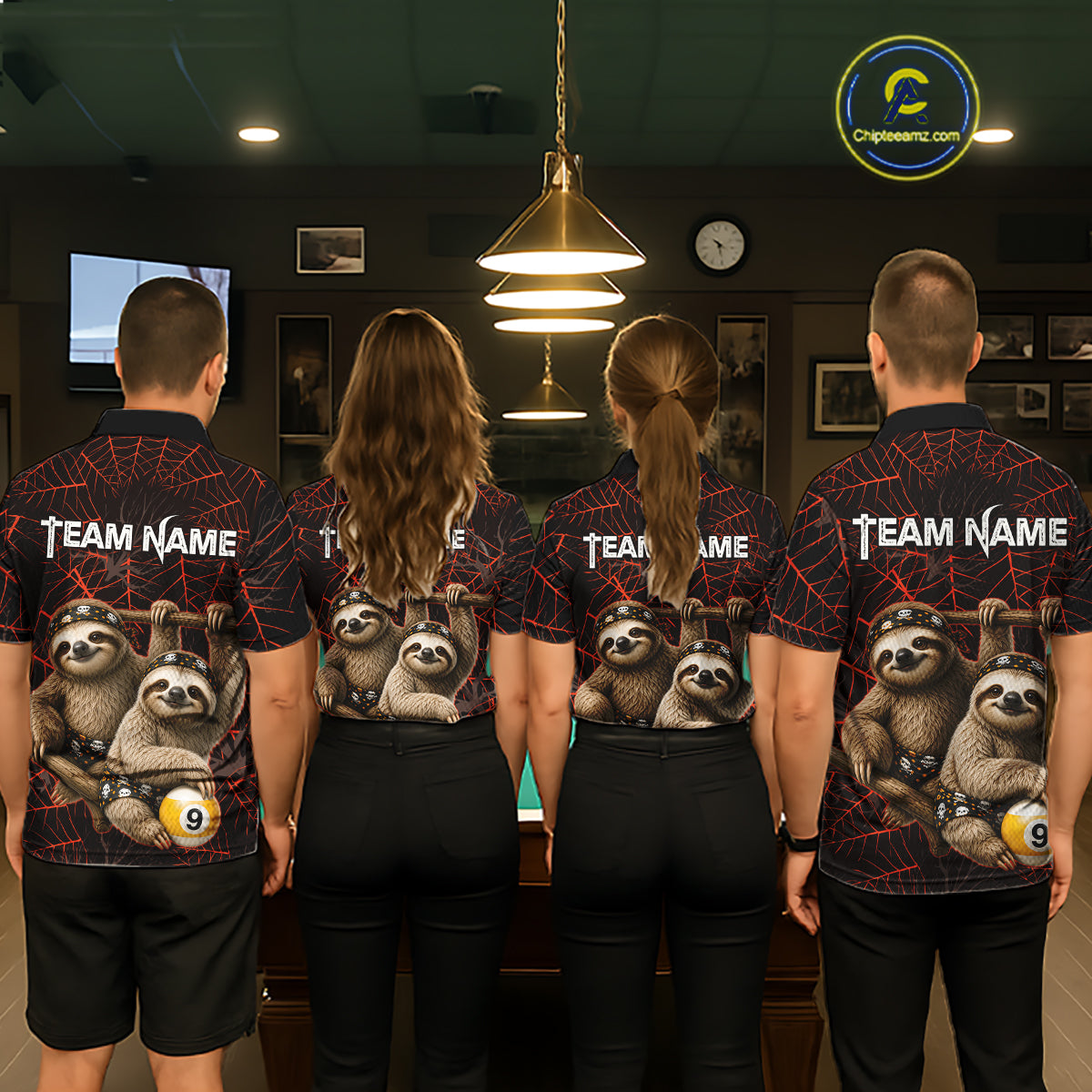 Custom Bandana Sloth Billiards Shirt Personalized 8-Ball & 9-Ball Halloween Pool Team Jersey