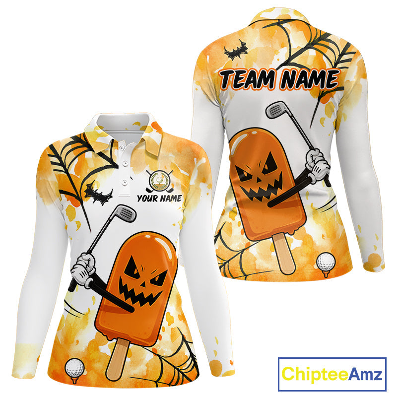 Funny Spooky Ice Cream Golf Polo Shirt Personalized Halloween Team Golf Apparel Golf Gifts